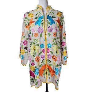 VTG 60s Leandra Floral Embroidered Tunic Jacket Sz L Cottagecore Art to Wear